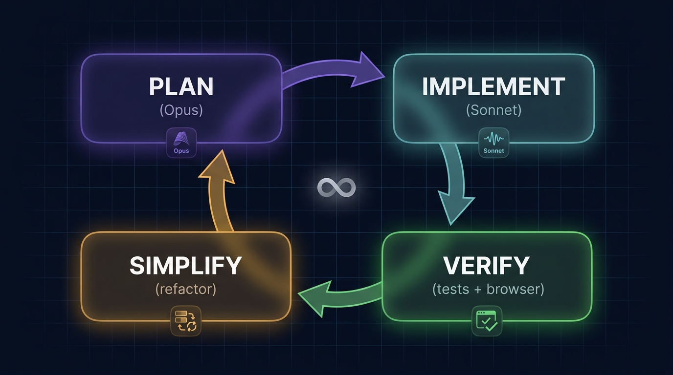 The four-phase workflow loop: Plan, Implement, Verify, Simplify